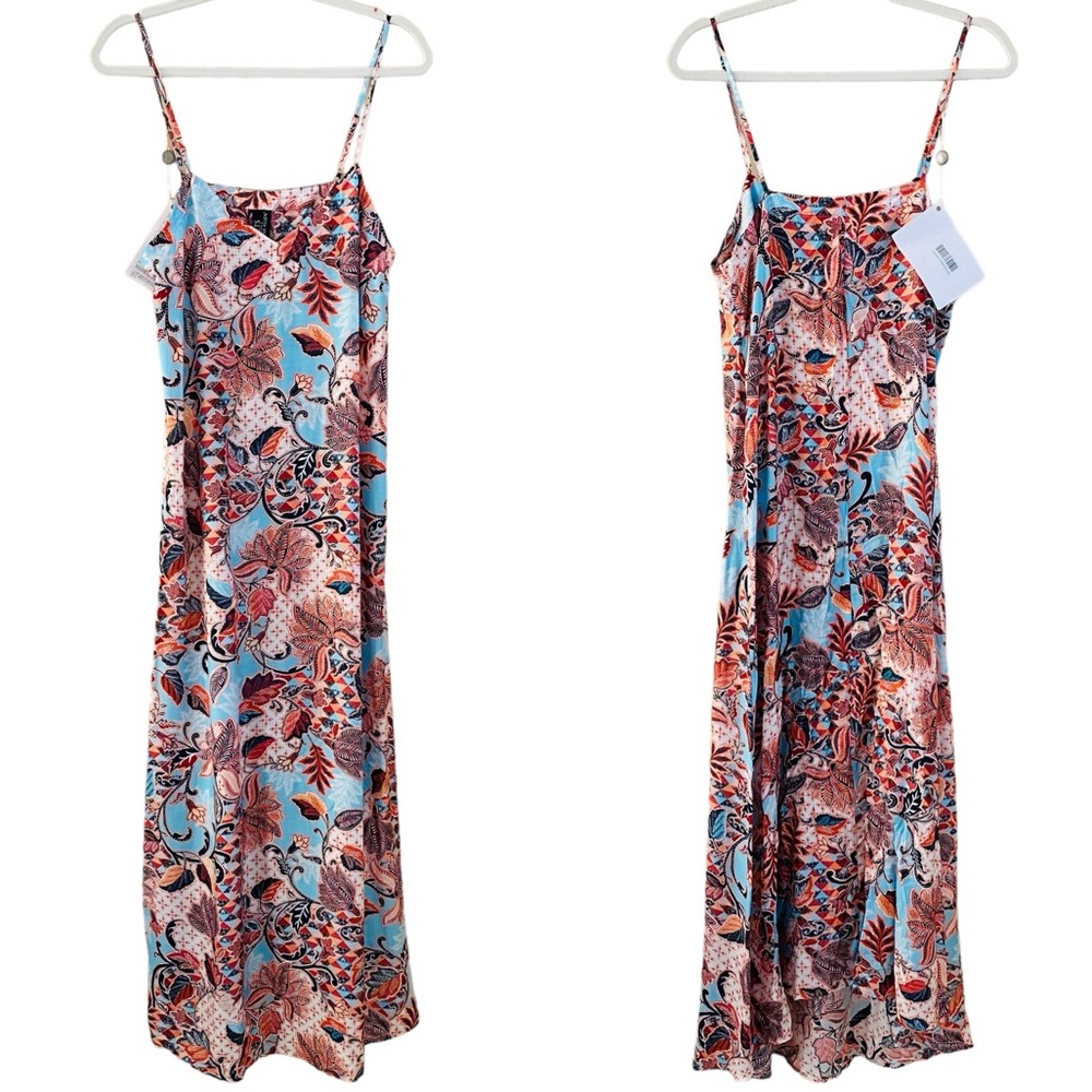 JETS by Jessika Allen NWT Colorful‎ Silk Blend Adjustable Cami Strap Midi Dress